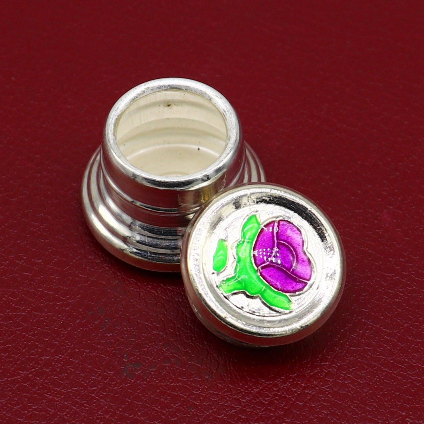 999 pure silver trinket box, kajal box brides round shape box flower design box , container tobacco box, eyeliner Sindur box gifting stb809 - TRIBAL ORNAMENTS