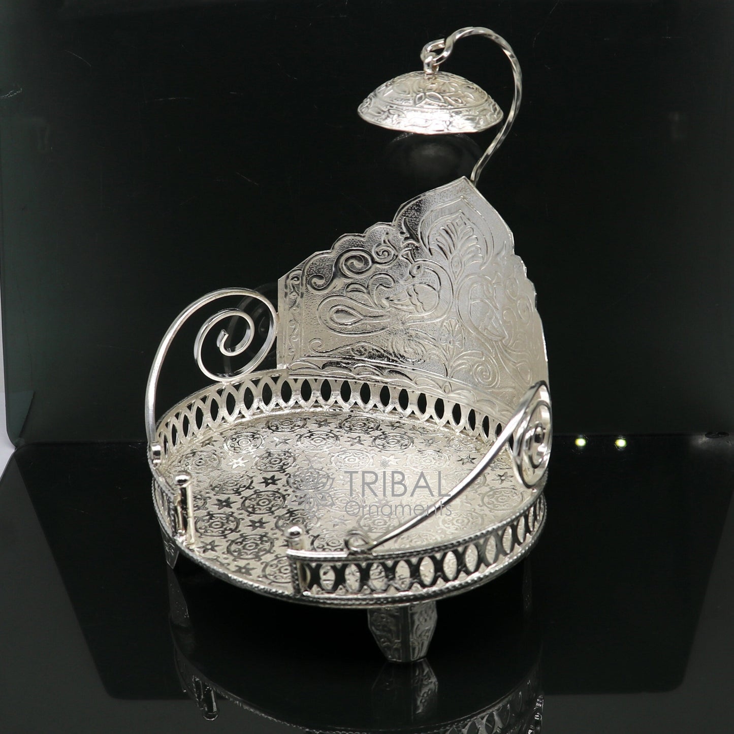 925 sterling silver sterling Sinhasan, singhasan idol god throne, god statue's divine chair, temple puja Chouki article article su1109 - TRIBAL ORNAMENTS