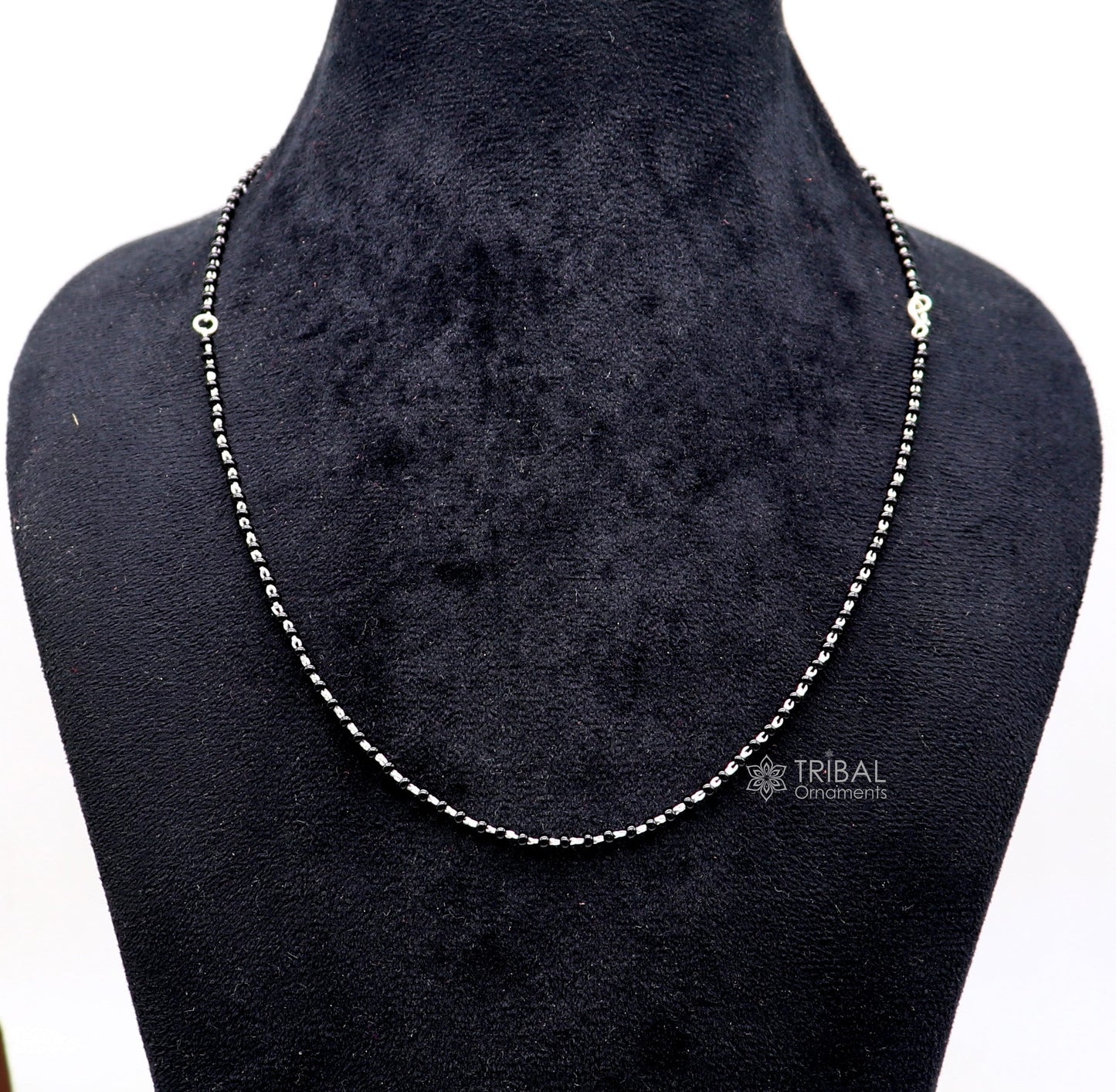 925 sterling silver 2.2mm black beads chain, vintage Cultural fancy necklace, traditional style brides Mangalsutra chain India ch554 - TRIBAL ORNAMENTS