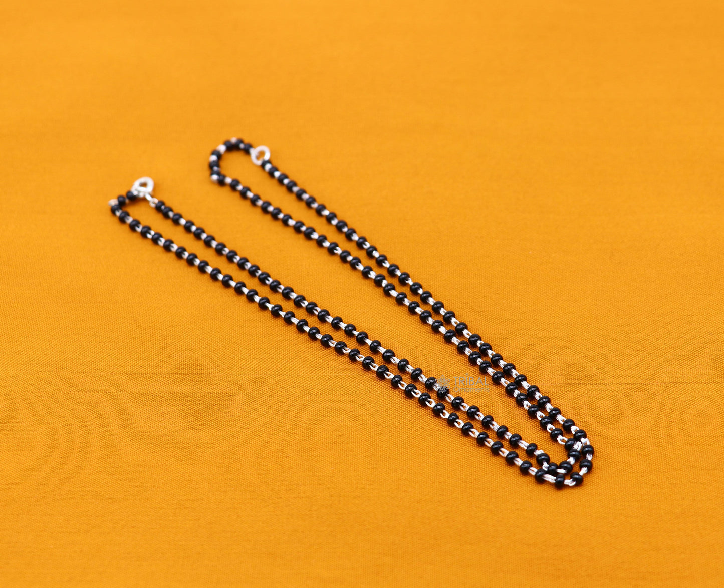 925 sterling silver 2.2mm black beads chain, vintage Cultural fancy necklace, traditional style brides Mangalsutra chain India ch554 - TRIBAL ORNAMENTS