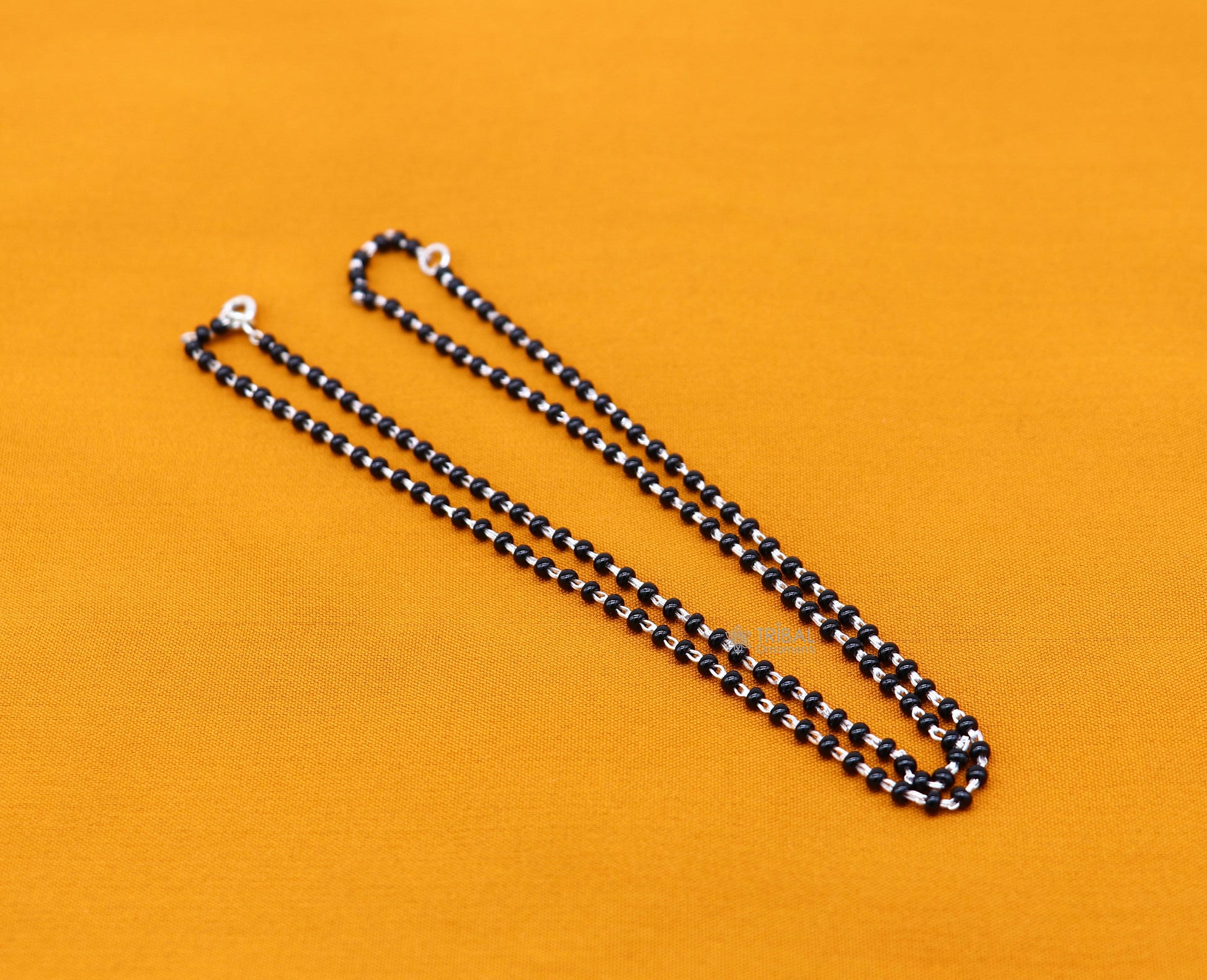 925 sterling silver 2.2mm black beads chain, vintage Cultural fancy necklace, traditional style brides Mangalsutra chain India ch554 - TRIBAL ORNAMENTS