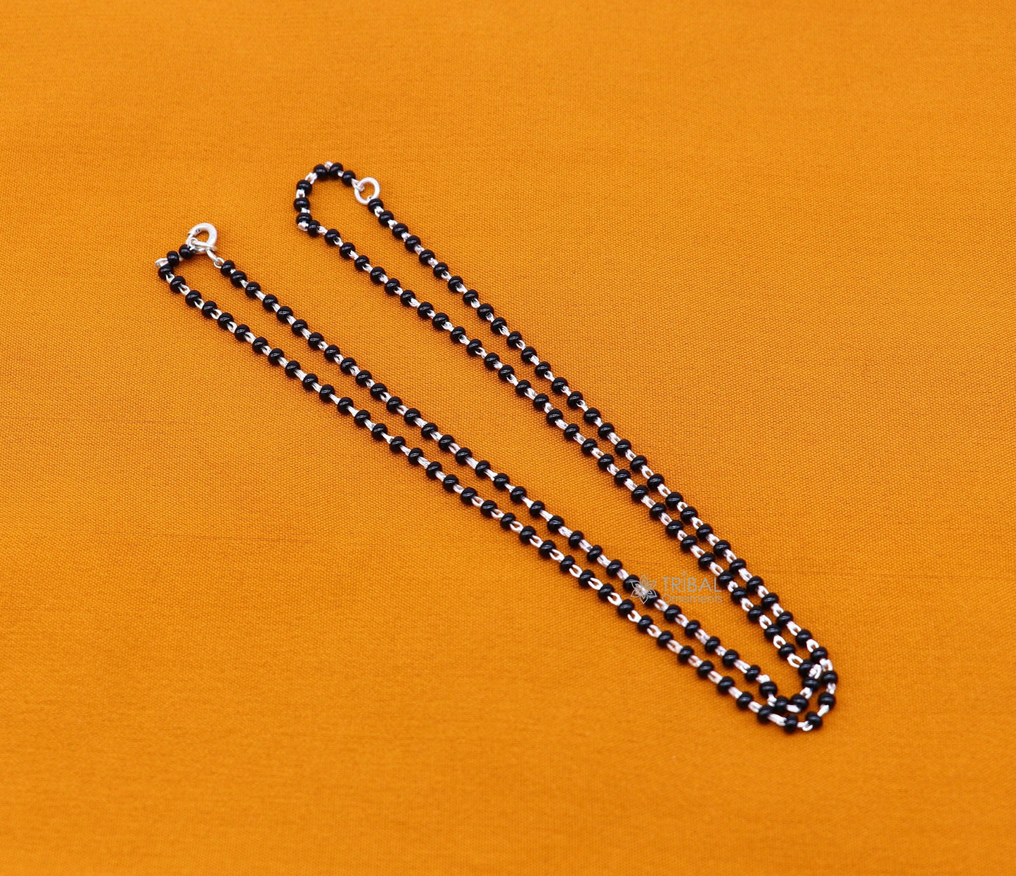 925 sterling silver 2.2mm black beads chain, vintage Cultural fancy necklace, traditional style brides Mangalsutra chain India ch554 - TRIBAL ORNAMENTS