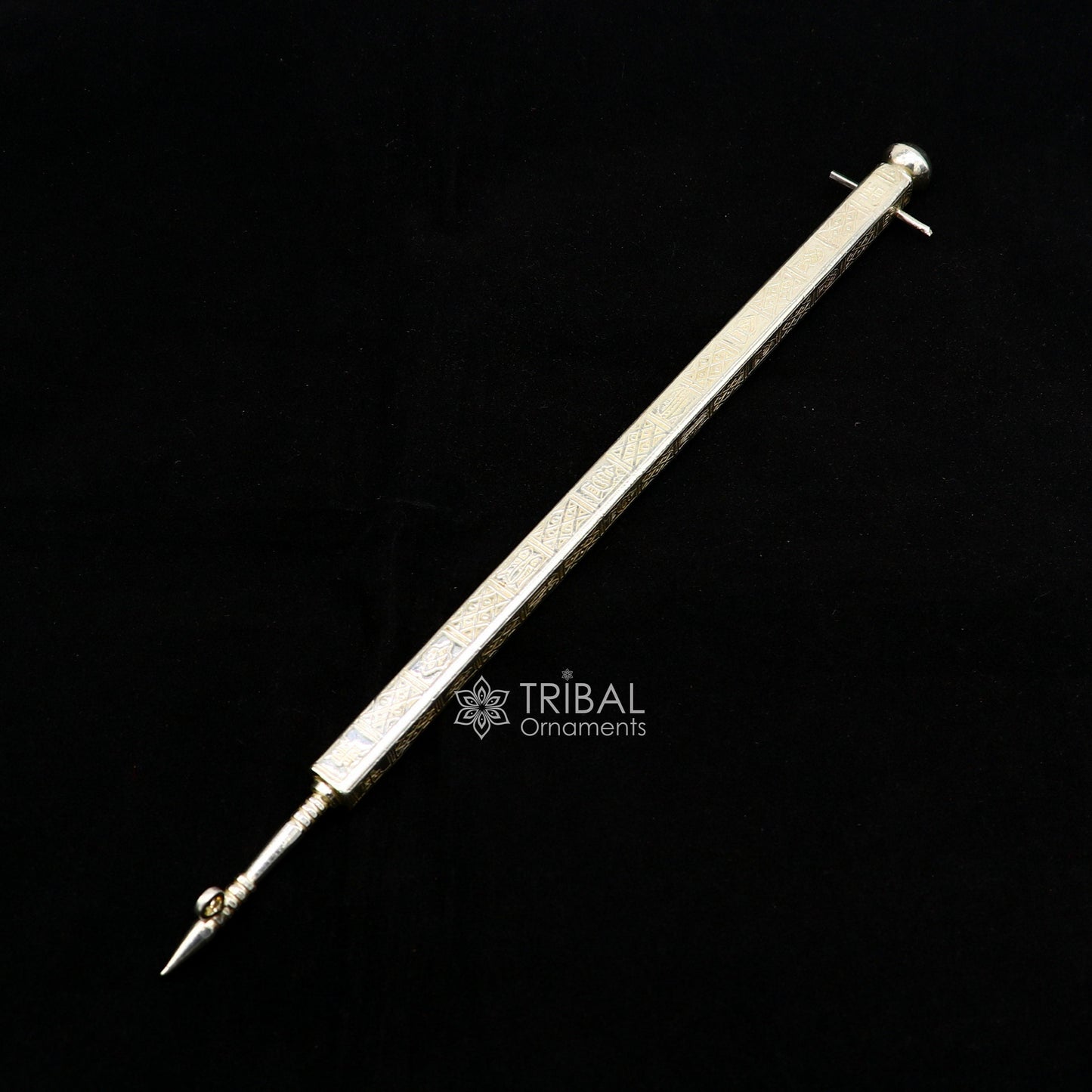 11" 925 sterling silver handmade Jain Sthapnaji stick for puja or praying to gold. amazing unique silver article from india su1110 - TRIBAL ORNAMENTS