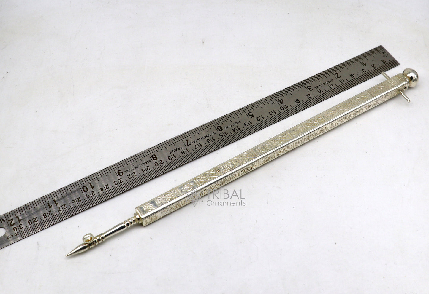 11" 925 sterling silver handmade Jain Sthapnaji stick for puja or praying to gold. amazing unique silver article from india su1110 - TRIBAL ORNAMENTS
