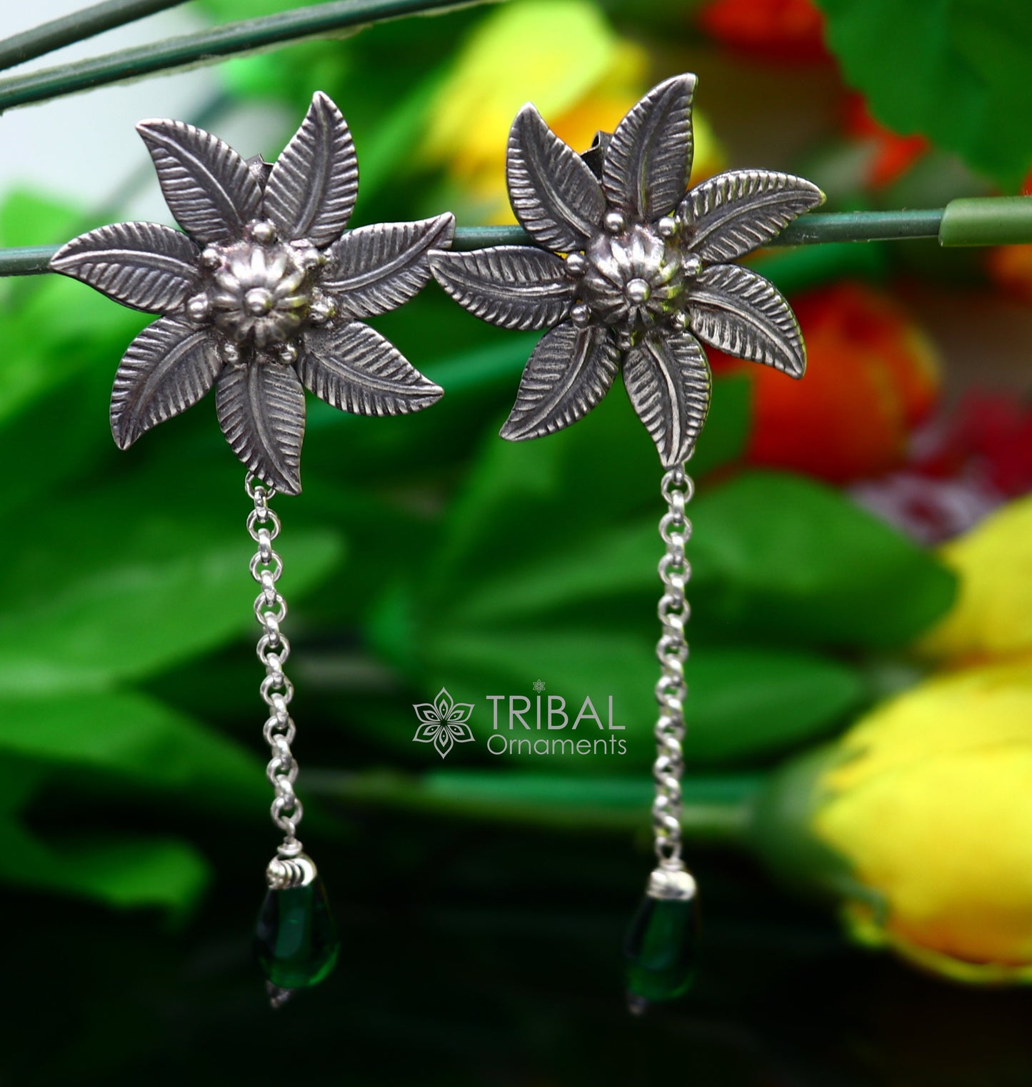 Floral design 92.5 sterling silver stud earring, gorgeous charm earring excellent gifting brides earring fancy party jewelry ear1168 - TRIBAL ORNAMENTS