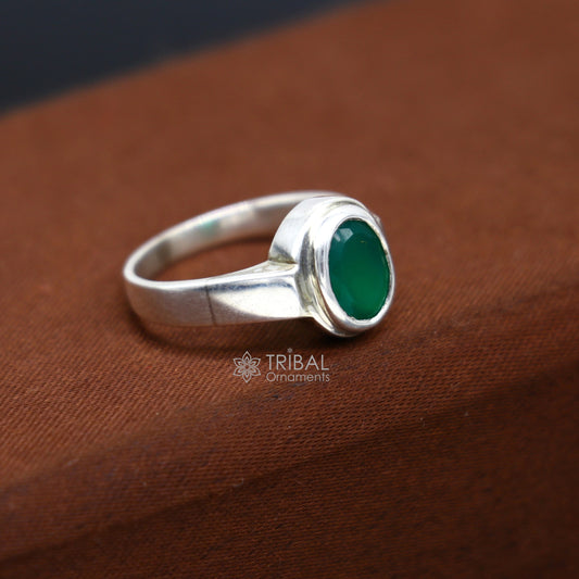 925 sterling silver handmade green onyx stone unisex ring fabulous cultural zodiac ring from Rajasthan india sr369 - TRIBAL ORNAMENTS