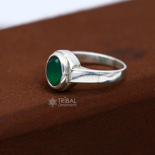 925 sterling silver handmade green onyx stone unisex ring fabulous cultural zodiac ring from Rajasthan india sr369 - TRIBAL ORNAMENTS