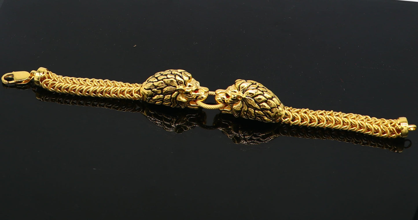 Indian Traditional cultural lion face design bracelet hallmarked 22kt yellow gold men's bracelet lion head unique wrist bracelet gbr44 - TRIBAL ORNAMENTS