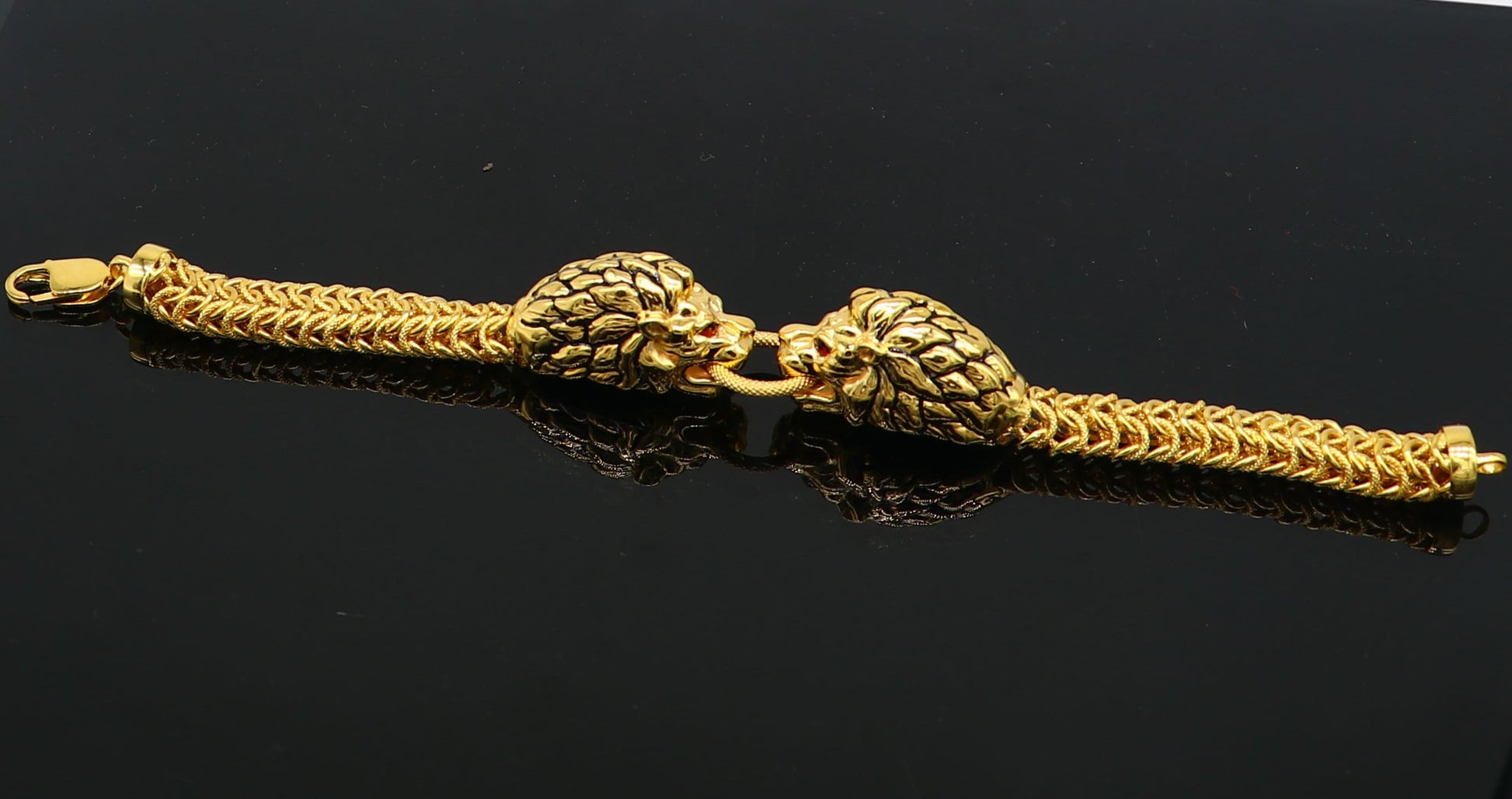Indian Traditional cultural lion face design bracelet hallmarked 22kt yellow gold men's bracelet lion head unique wrist bracelet gbr44 - TRIBAL ORNAMENTS