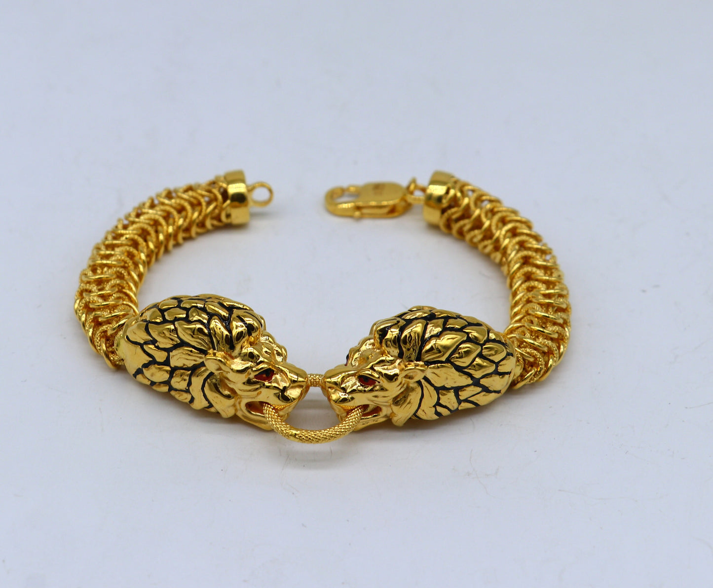 Indian Traditional cultural lion face design bracelet hallmarked 22kt yellow gold men's bracelet lion head unique wrist bracelet gbr44 - TRIBAL ORNAMENTS
