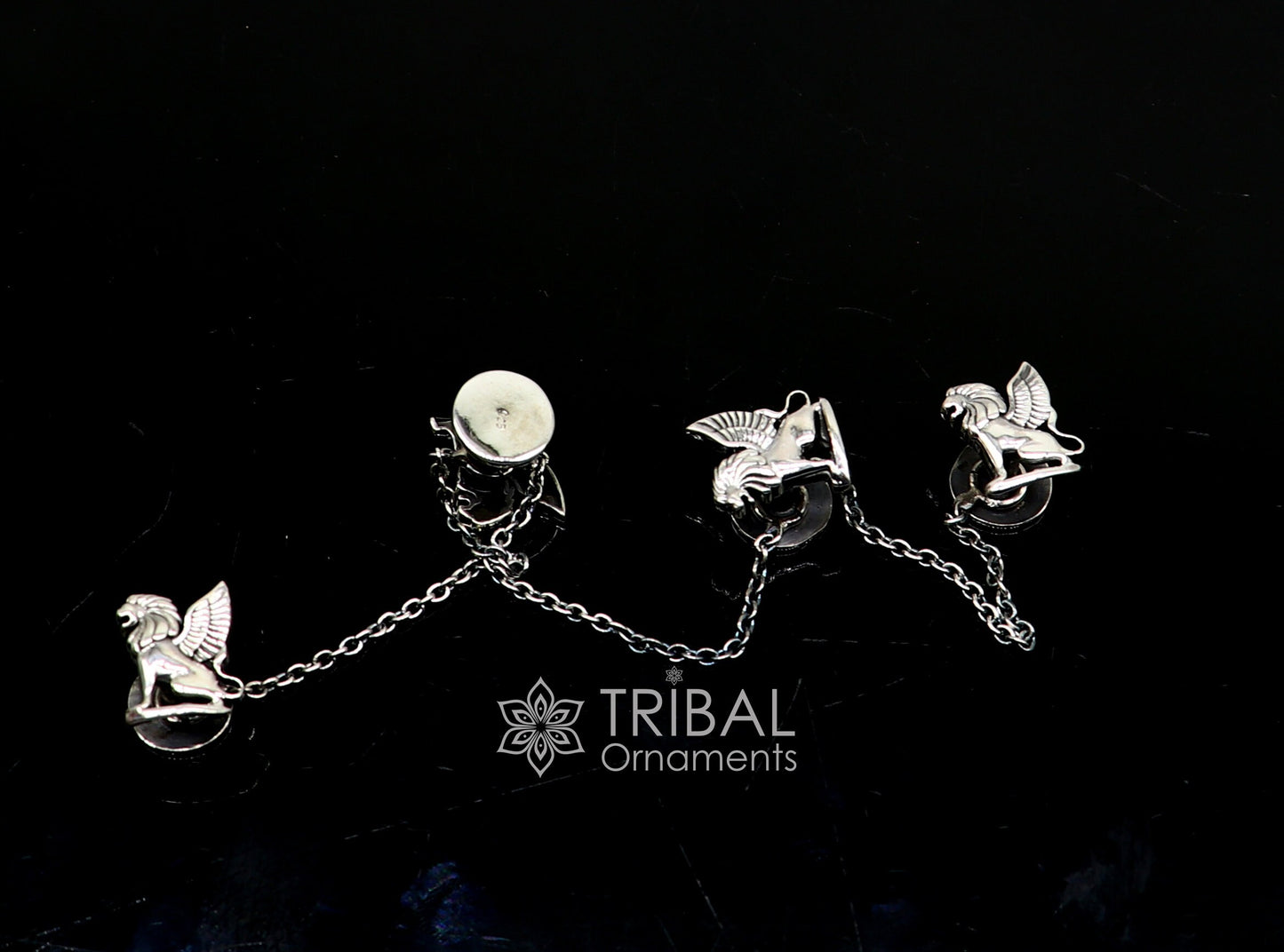 925 Sterling Silver winged lion design set of 4 kurta Buttons for Fashion Perfection, silver cufflinks, cultural trendy jewelry btn34 - TRIBAL ORNAMENTS