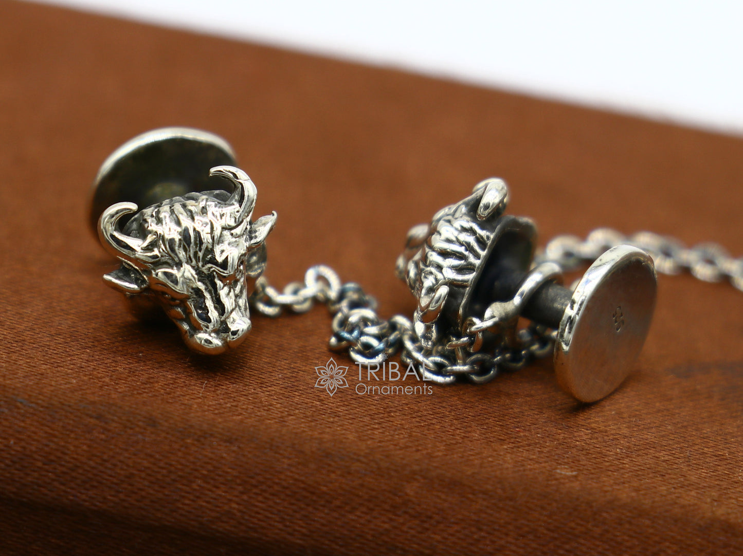 Bull head design 925 Sterling Silver set of 4 kurta Buttons for Fashion Perfection, silver cufflinks, cultural trendy jewelry btn38 - TRIBAL ORNAMENTS