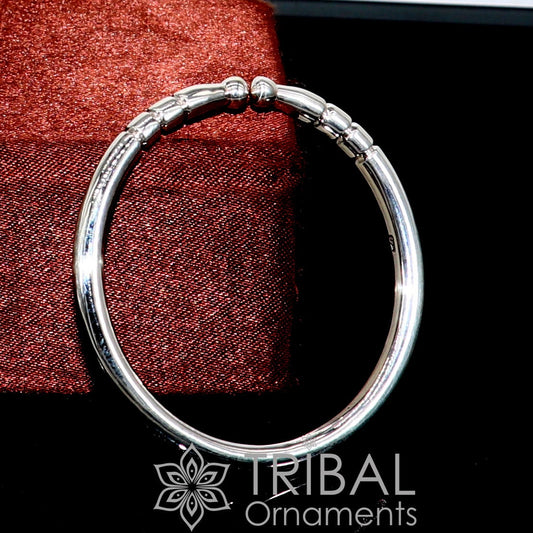 4mm 925 Solid sterling silver handmade plain shiny kids bangle bracelet adjustable baby kada, best Modern trendy gift for unisex nsk687 - TRIBAL ORNAMENTS