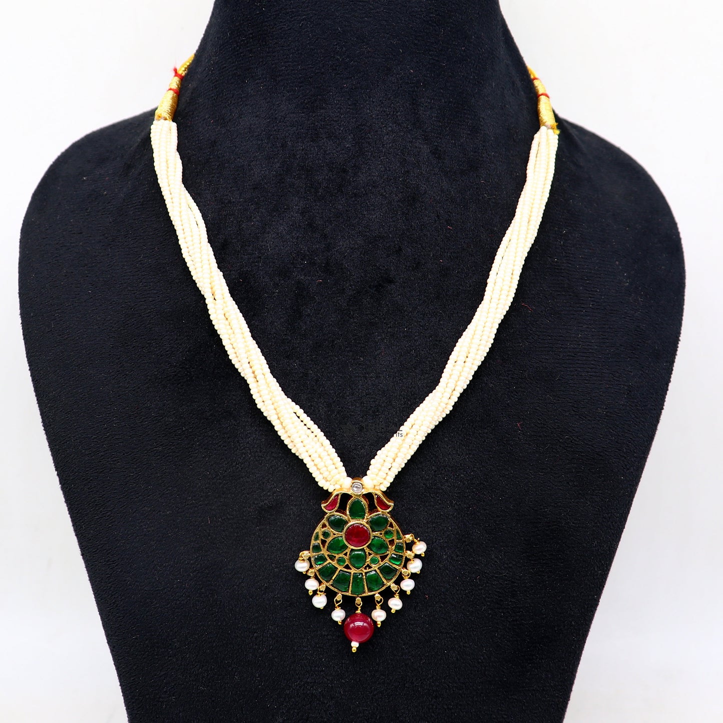 92.5 sterling silver India traditional cultural kundan work pendant trendy multiline pearls strings necklace peacock design jewelry set621 - TRIBAL ORNAMENTS
