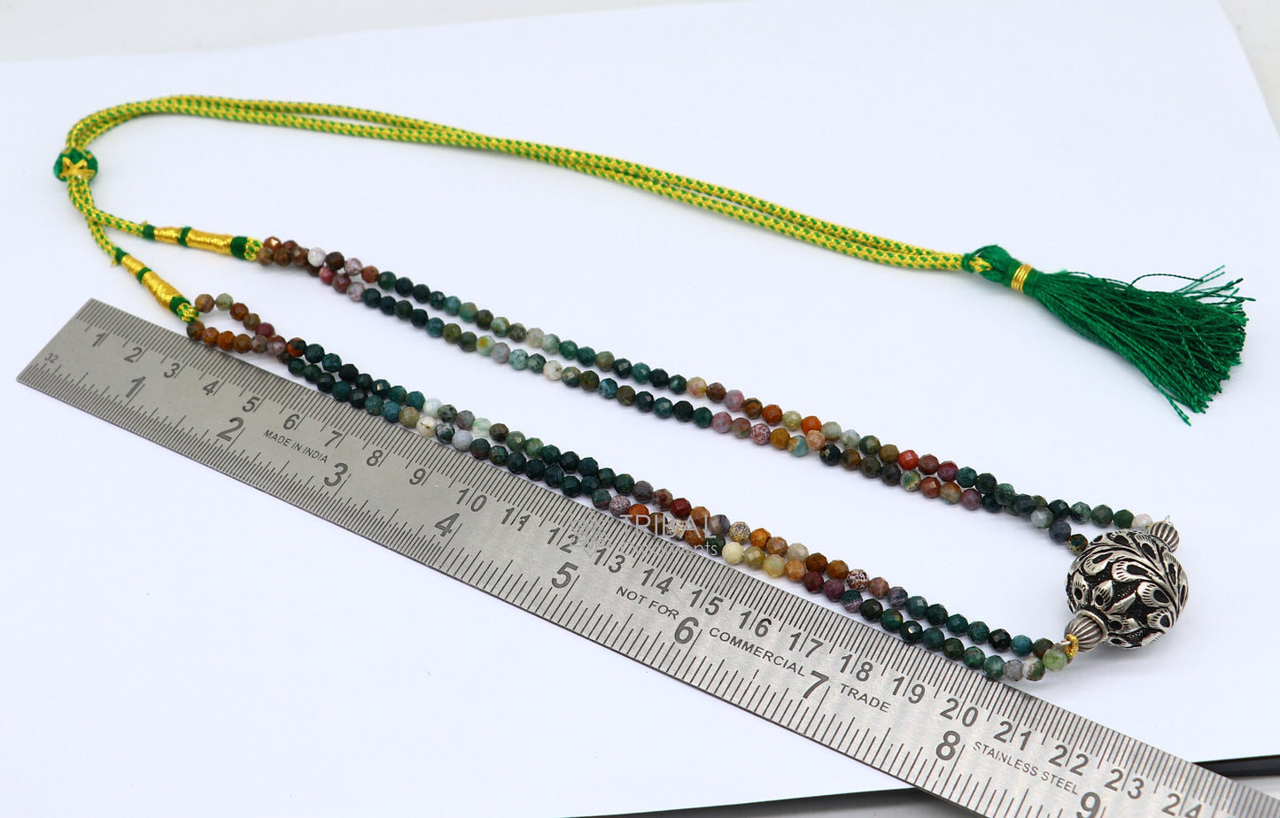 Trendy Indian traditional cultural natural stone beaded 925 sterling silver ball pendant necklace, choker tribal ethnic jewelry set610 - TRIBAL ORNAMENTS