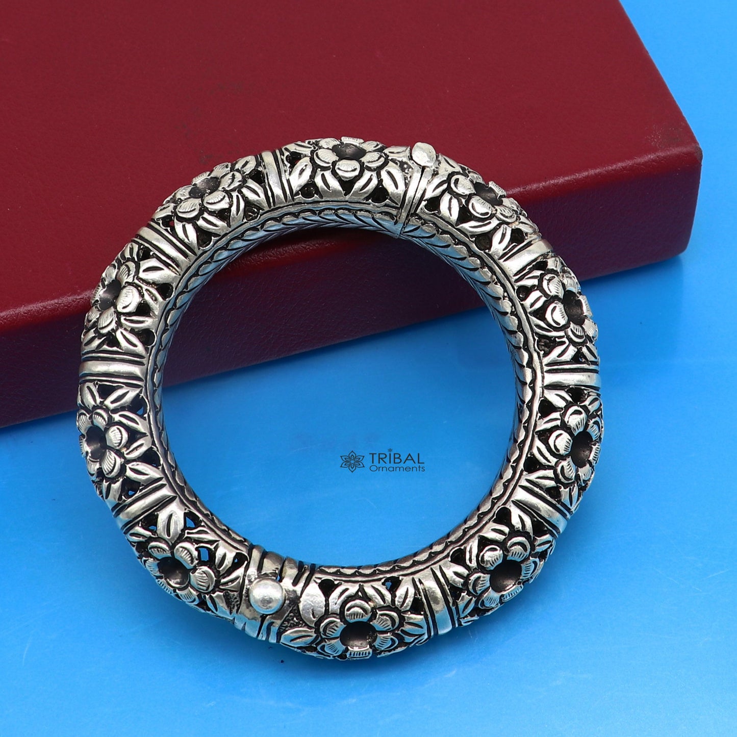 925 sterling silver handmade fabulous flower work vintage chitai work Cultural bangle bracelet kada excellent traditional jewelry nsk689 - TRIBAL ORNAMENTS
