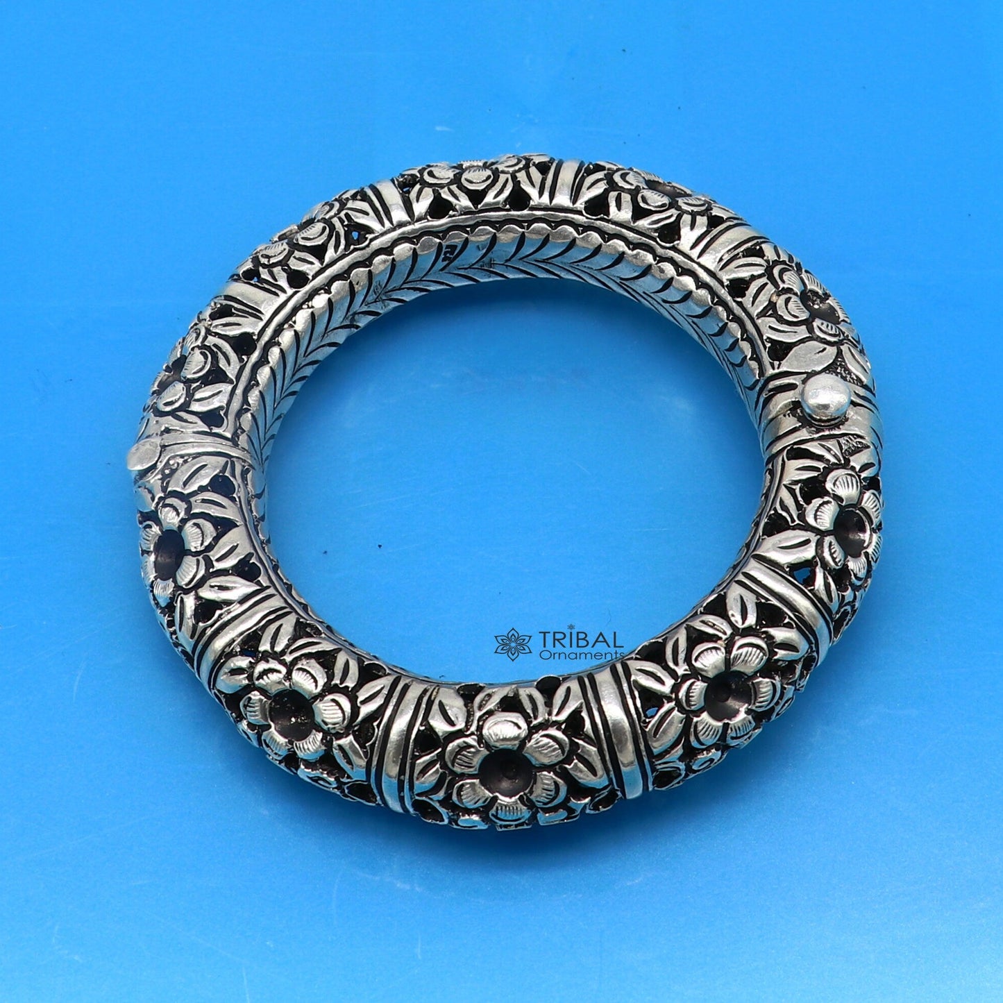 925 sterling silver handmade fabulous flower work vintage chitai work Cultural bangle bracelet kada excellent traditional jewelry nsk689 - TRIBAL ORNAMENTS