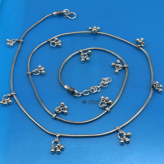 32" to 34" 925 sterling silver snake chain with hanging drops waist chain, belly chain wedding saree chain belly dance tribal jewelry wch27 - TRIBAL ORNAMENTS