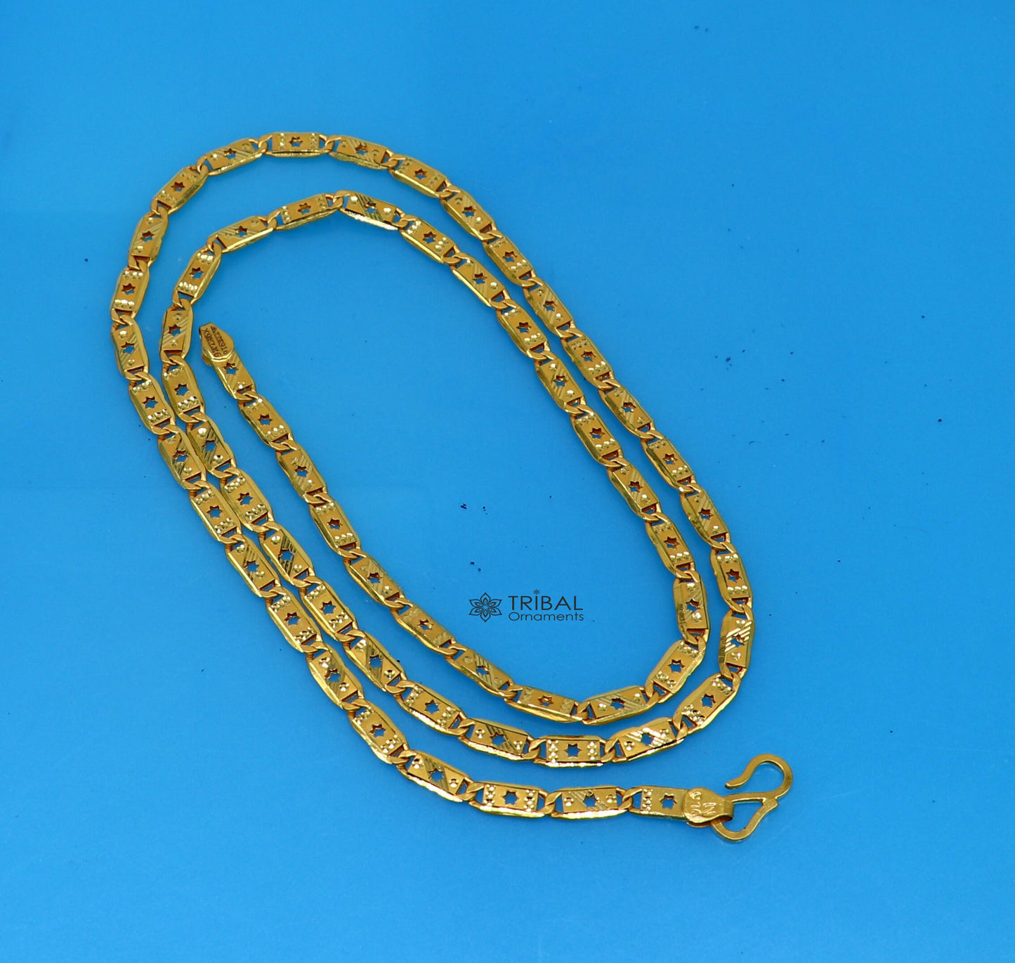 Hallmarked 22kt 22ct yellow gold handmade certified gold luxury royal nawabi chian gifting necklace all sized unisex chain necklace gch583 - TRIBAL ORNAMENTS