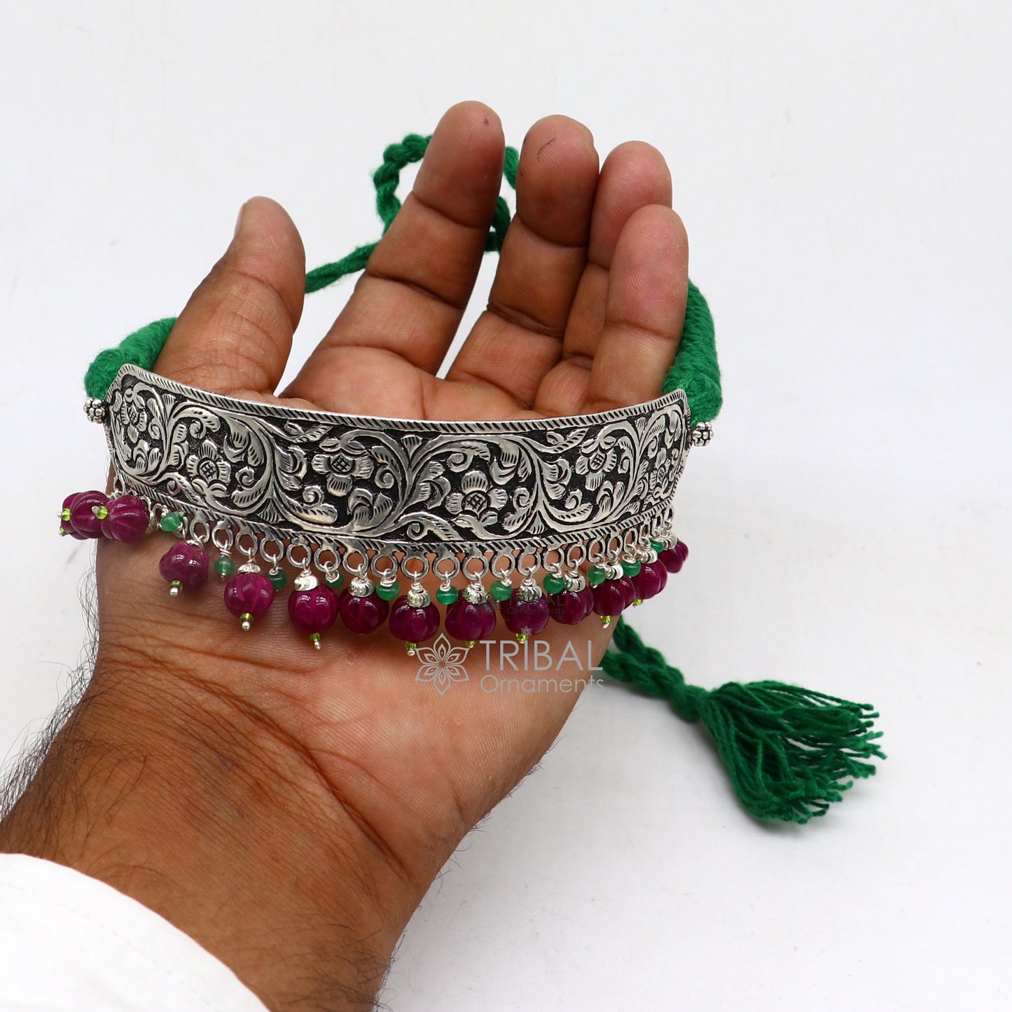 925 sterling silver Nakshi work charm necklace choker tribal ethnic jewelry that embodies the rich cultural heritage of Rajasthan set622 - TRIBAL ORNAMENTS
