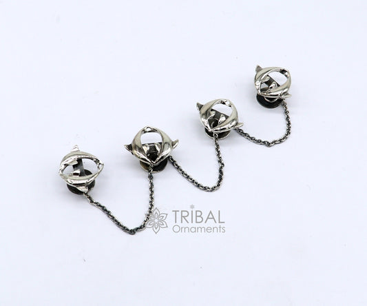 Dolphin pair design 925 Sterling Silver set of 4 kurta Buttons for Fashion Perfection, silver cufflinks, cultural trendy jewelry btn44 - TRIBAL ORNAMENTS