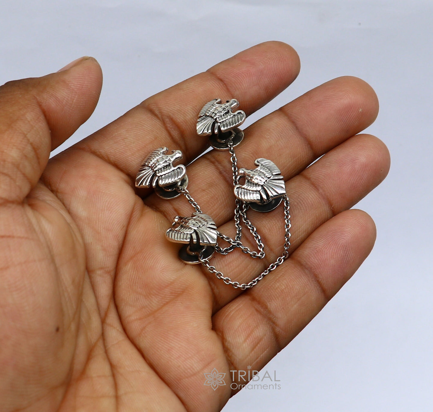 Dove design 925 Sterling Silver set of 4 kurta Buttons for Fashion Perfection, silver cufflinks, cultural trendy jewelry btn50 - TRIBAL ORNAMENTS