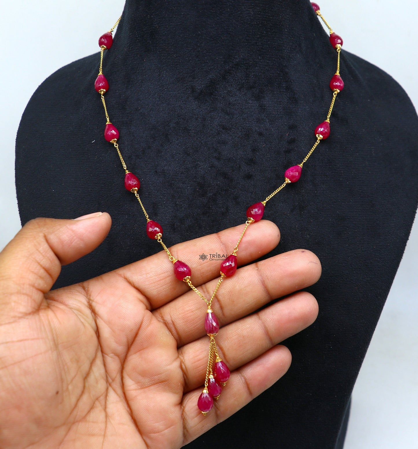 22Kt yellow gold ruby beaded charm necklace best customized 18carat red ruby necklace brides jewelry setg - TRIBAL ORNAMENTS