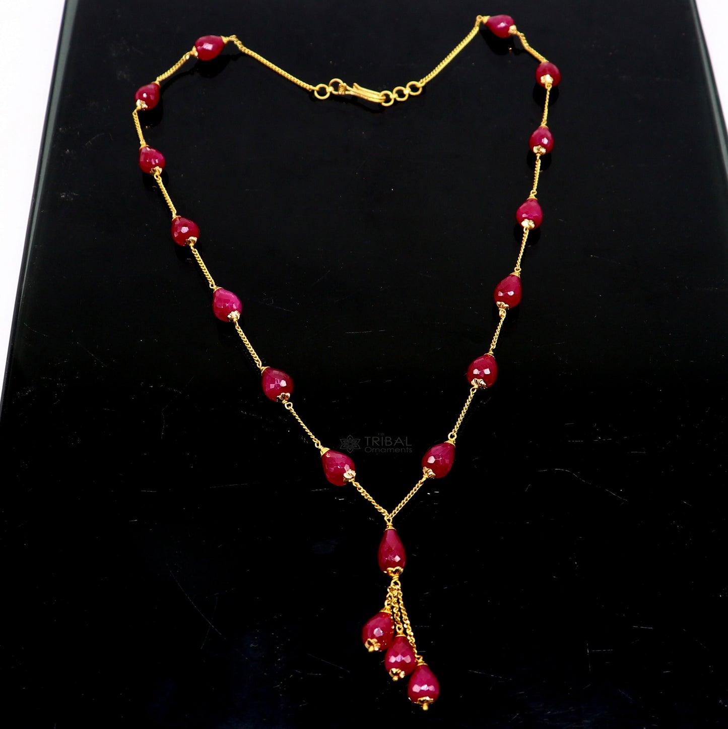 22Kt yellow gold ruby beaded charm necklace best customized 18carat red ruby necklace brides jewelry setg - TRIBAL ORNAMENTS