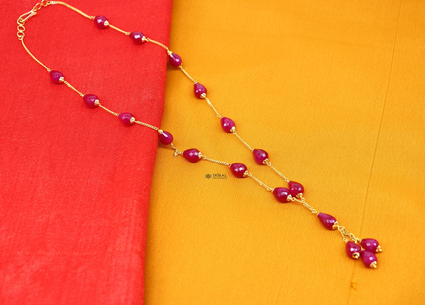 22Kt yellow gold ruby beaded charm necklace best customized 18carat red ruby necklace brides jewelry setg - TRIBAL ORNAMENTS