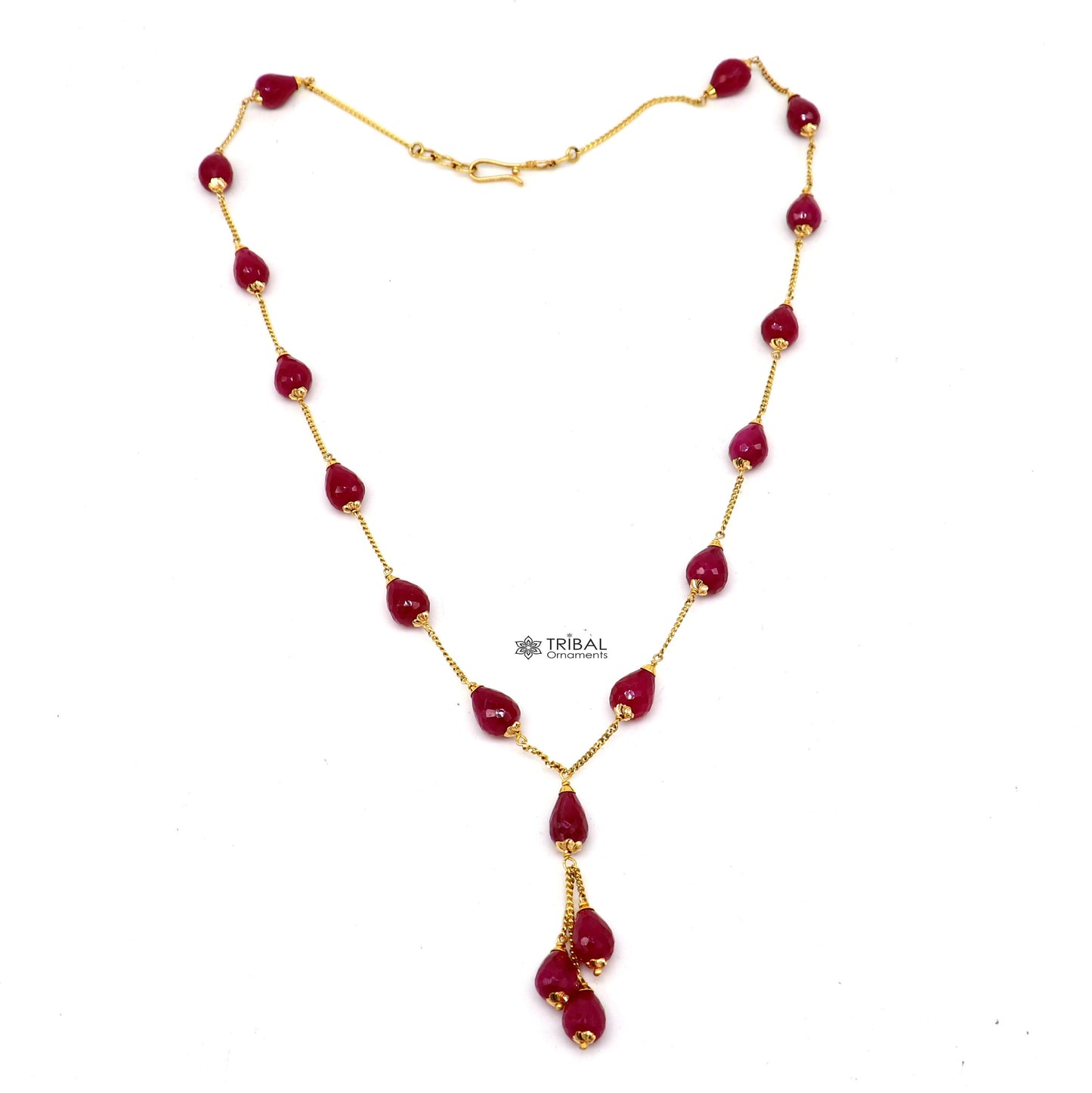 22Kt yellow gold ruby beaded charm necklace best customized 18carat red ruby necklace brides jewelry setg - TRIBAL ORNAMENTS
