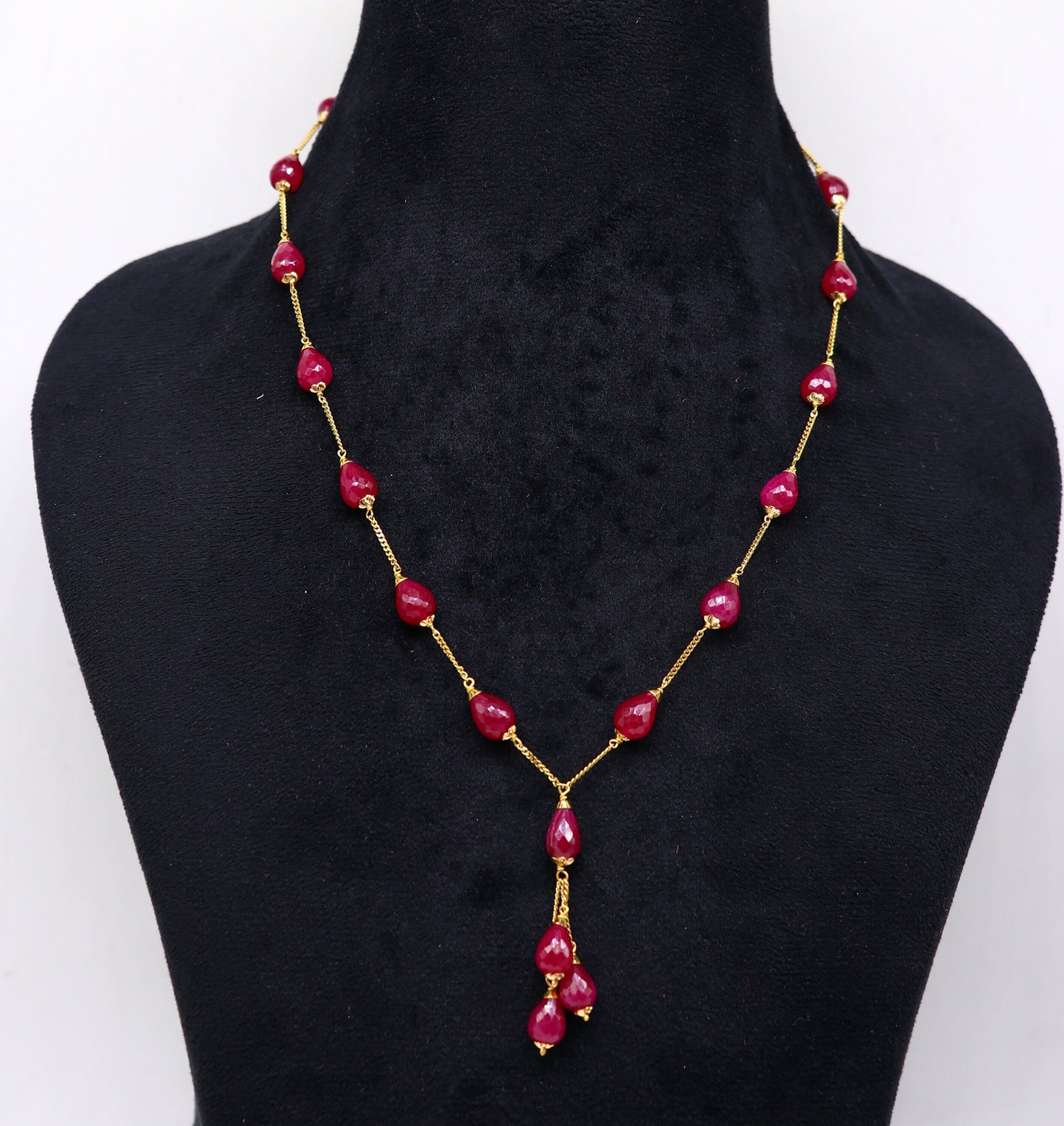 22Kt yellow gold ruby beaded charm necklace best customized 18carat red ruby necklace brides jewelry setg - TRIBAL ORNAMENTS