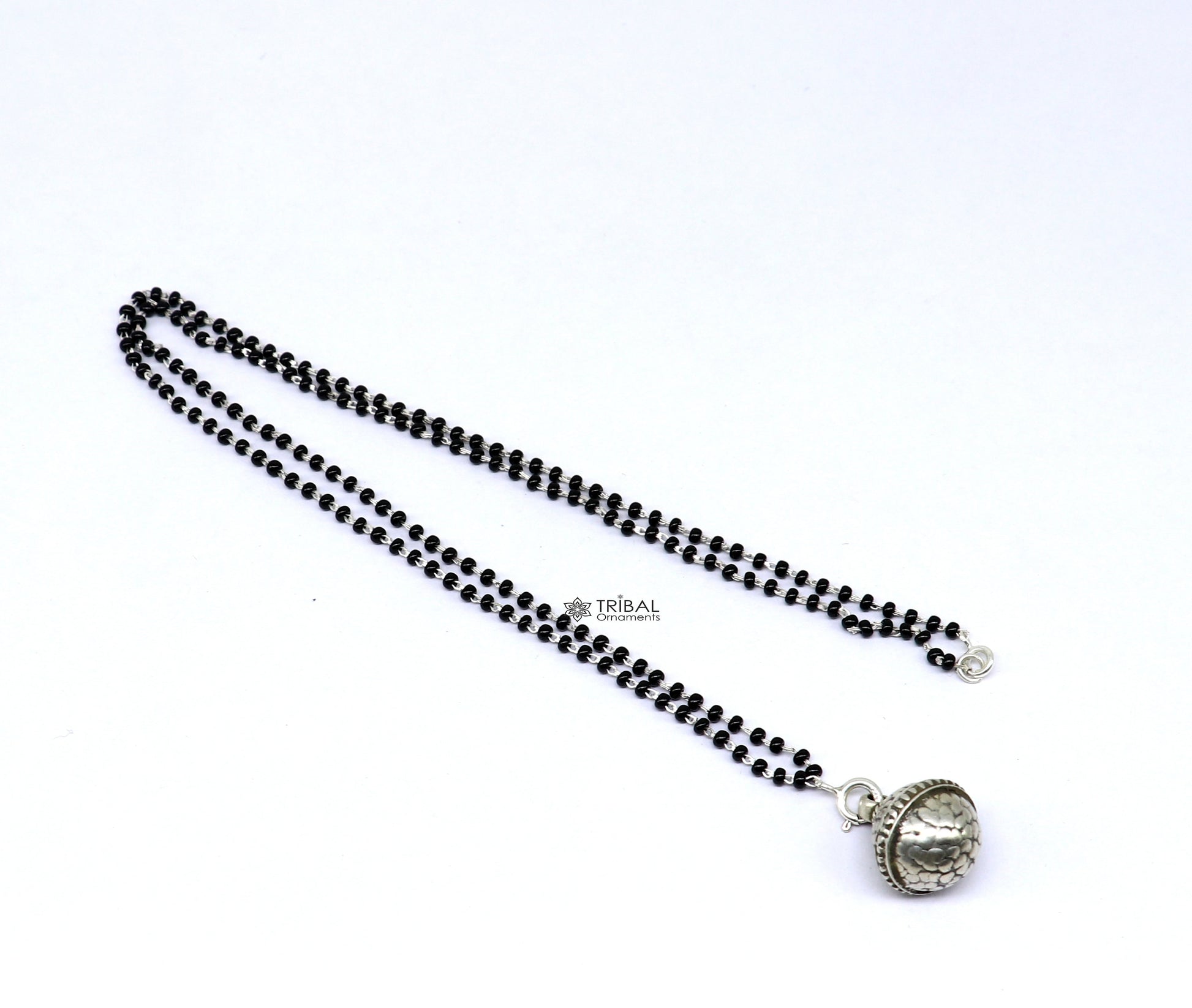 16" to 26" traditional cultural black beads 925 sterling silver stylish Single ball pendant necklace modern trendy delicate jewelry set625 - TRIBAL ORNAMENTS