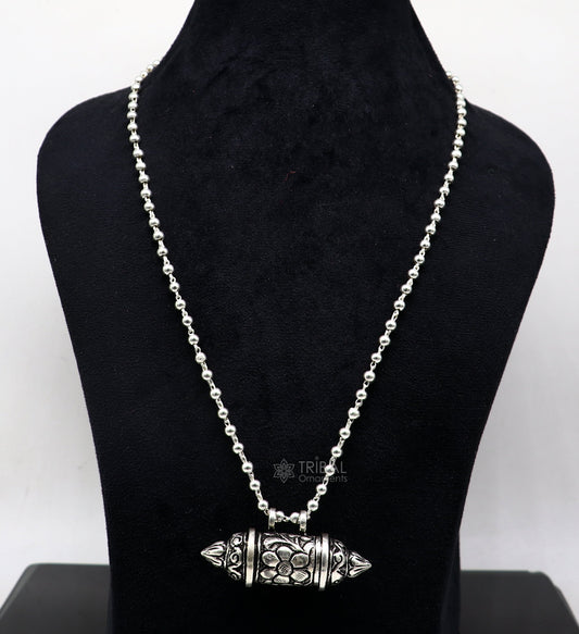 925 Sterling silver handmade vintage design amulet box pendant single line beaded necklace tribal ethnic mantra box pendant jewelry set629 - TRIBAL ORNAMENTS