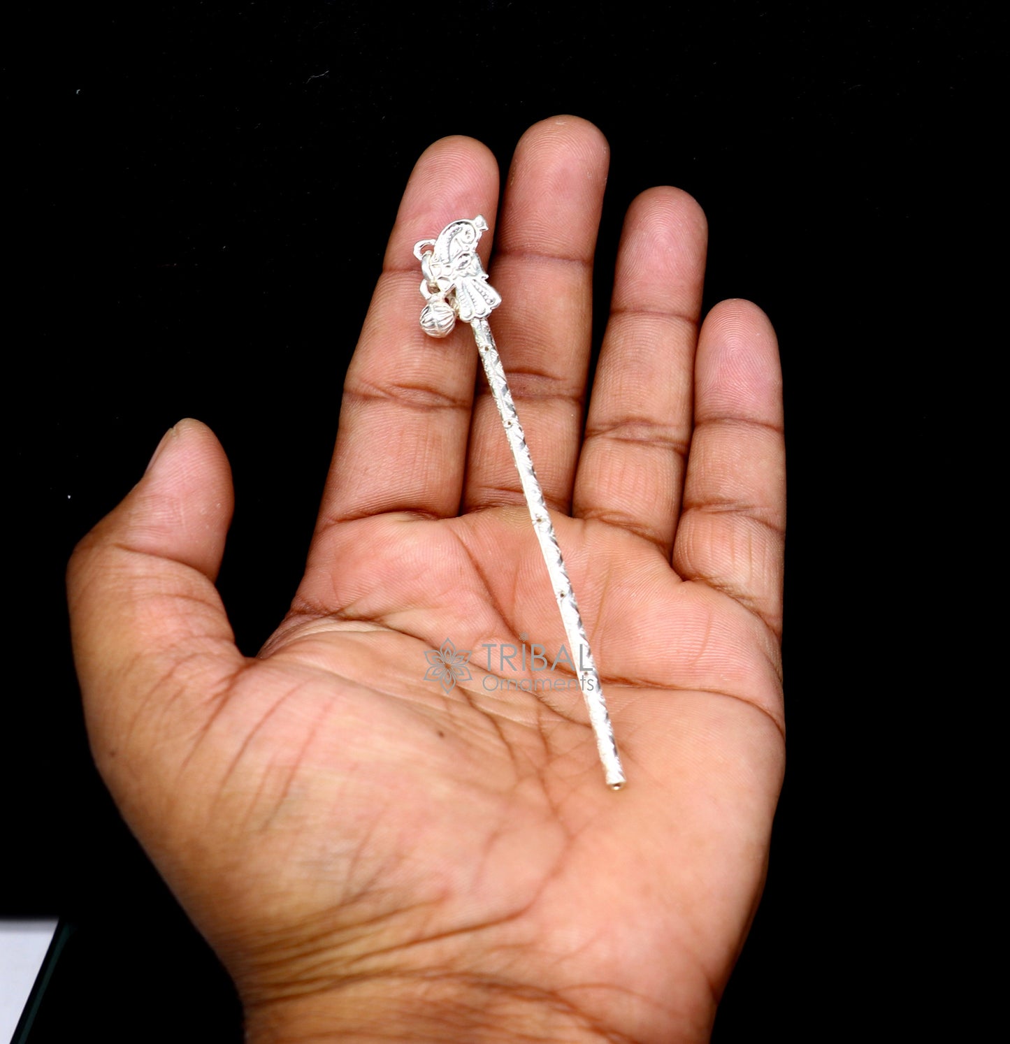 3" Flute divine 925 sterling silver handmade peacock design idol Krishna flute, silver bansuri, laddu Gopala flute, Krishna flute su1126 - TRIBAL ORNAMENTS