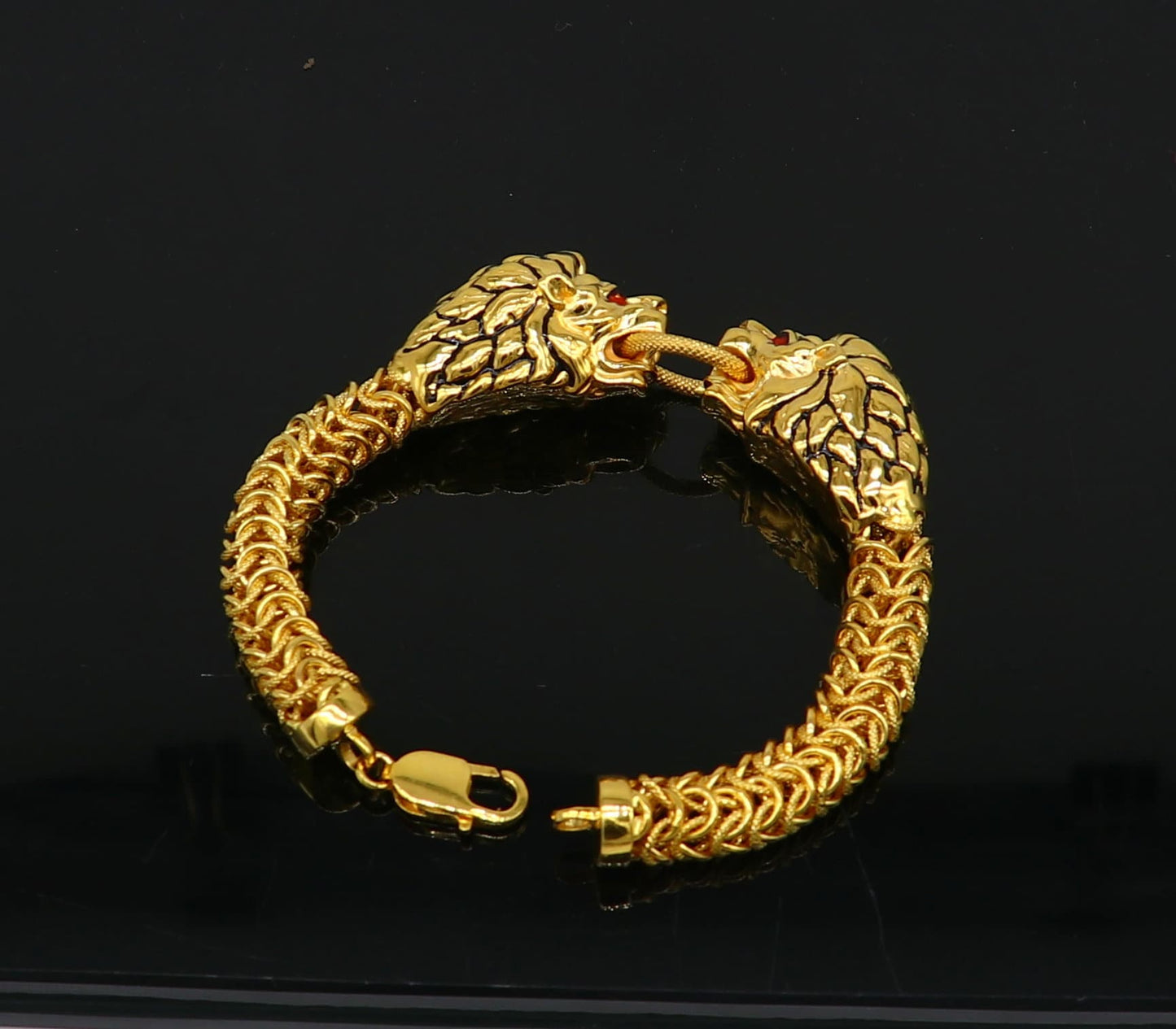 Indian Traditional cultural lion face design bracelet hallmarked 22kt yellow gold men's bracelet lion head unique wrist bracelet gbr44 - TRIBAL ORNAMENTS