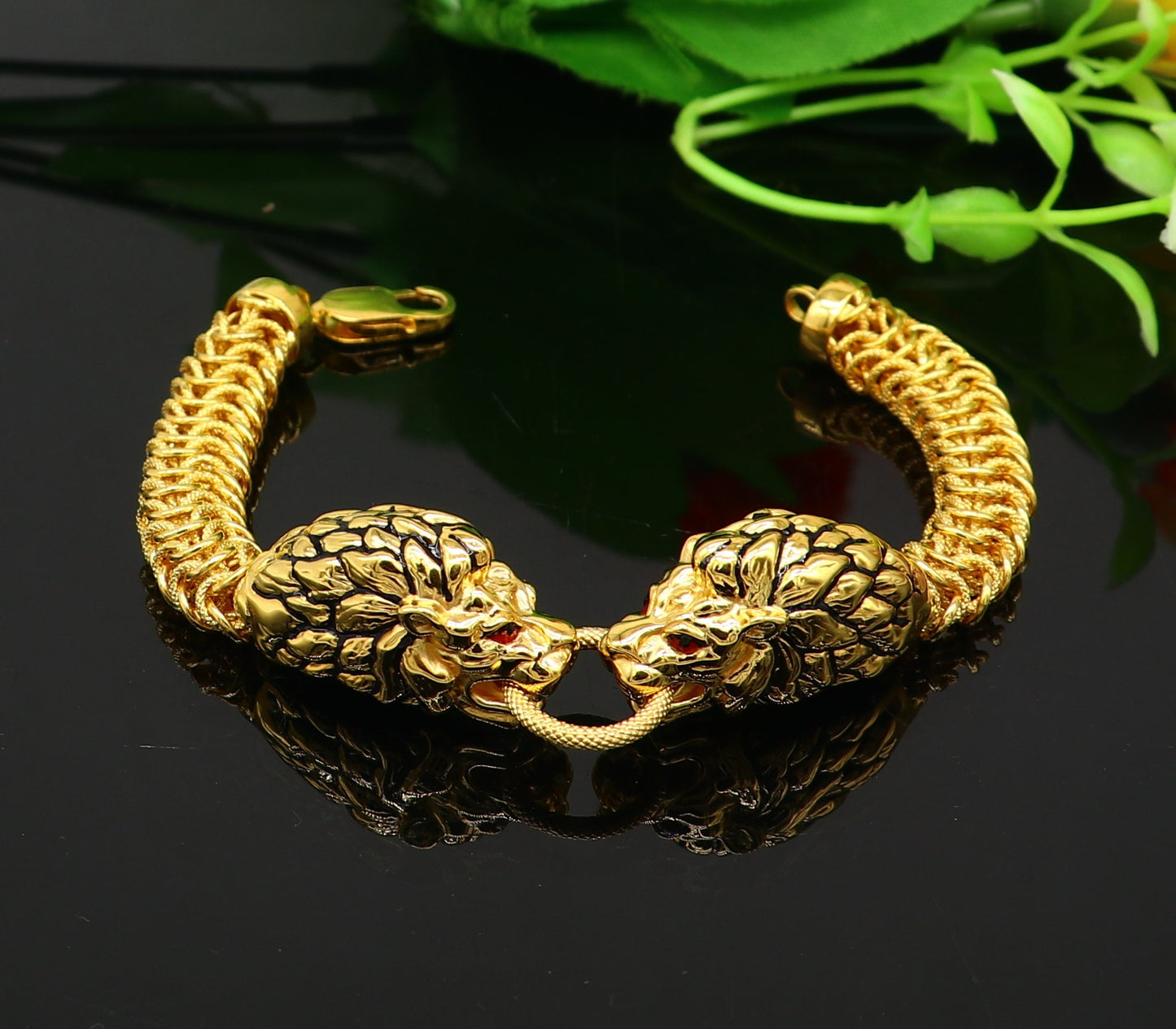 Indian Traditional cultural lion face design bracelet hallmarked 22kt yellow gold men's bracelet lion head unique wrist bracelet gbr44 - TRIBAL ORNAMENTS