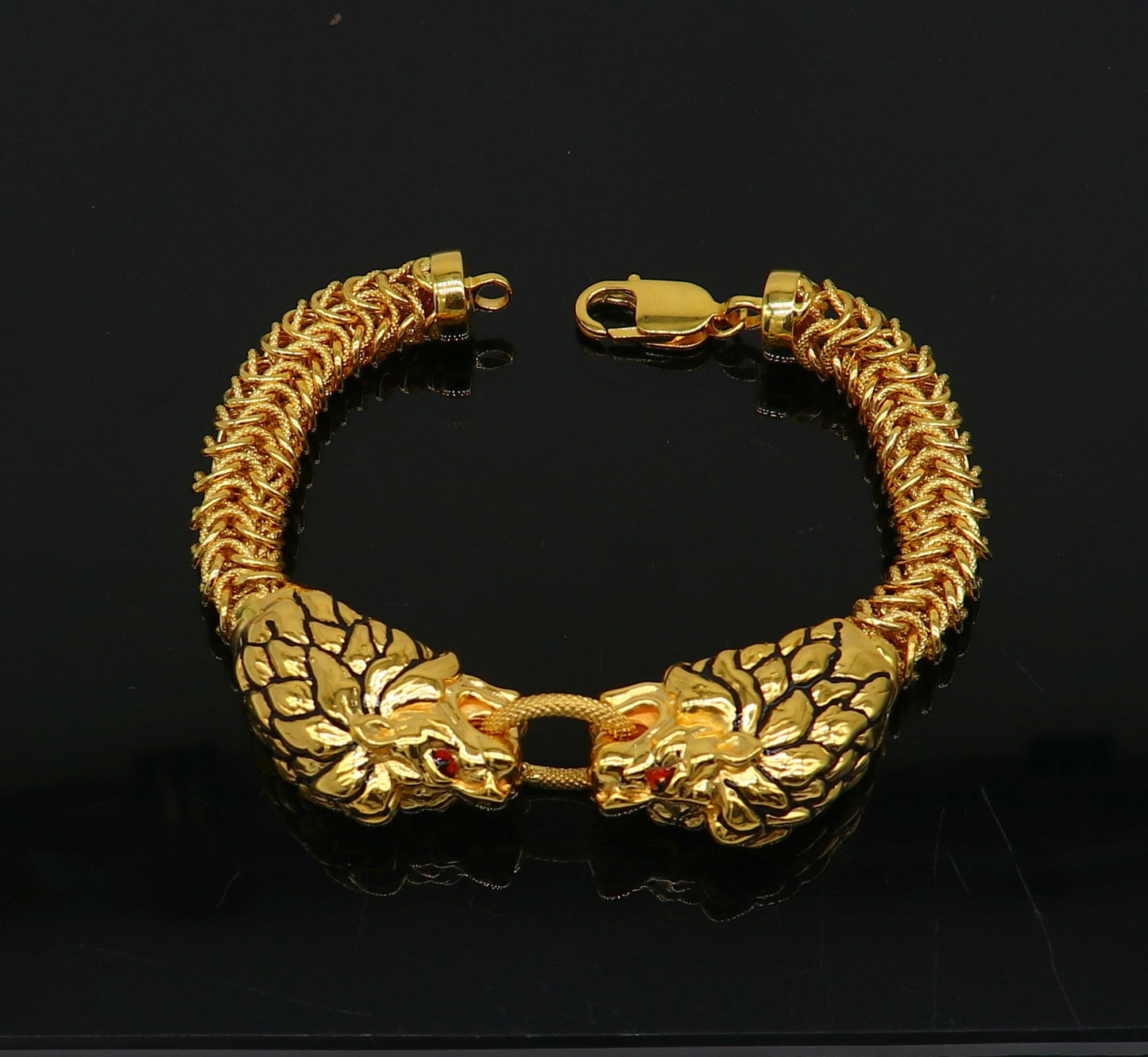 Indian Traditional cultural lion face design bracelet hallmarked 22kt yellow gold men's bracelet lion head unique wrist bracelet gbr44 - TRIBAL ORNAMENTS