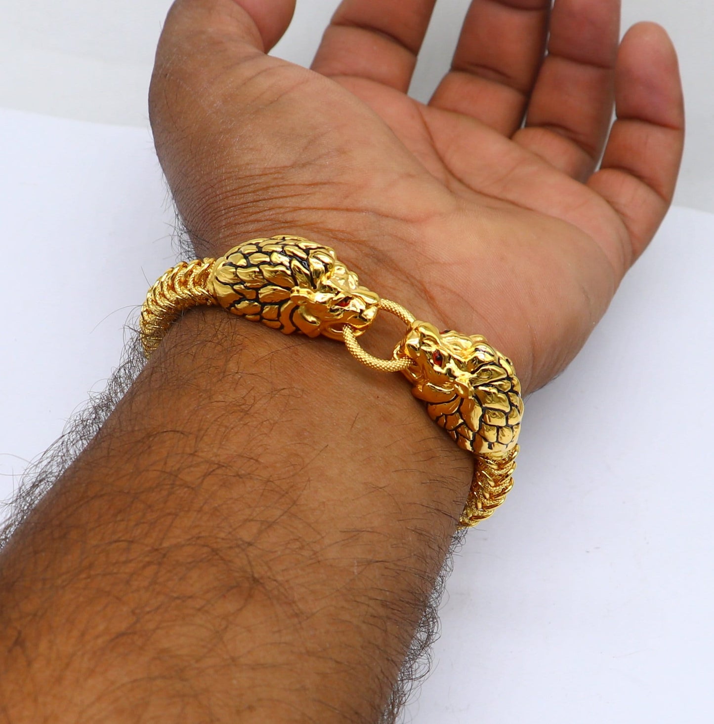 Indian Traditional cultural lion face design bracelet hallmarked 22kt yellow gold men's bracelet lion head unique wrist bracelet gbr44 - TRIBAL ORNAMENTS