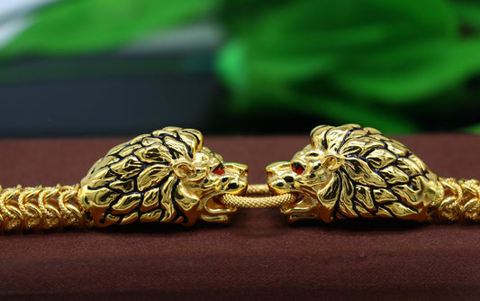 Indian Traditional cultural lion face design bracelet hallmarked 22kt yellow gold men's bracelet lion head unique wrist bracelet gbr44 - TRIBAL ORNAMENTS