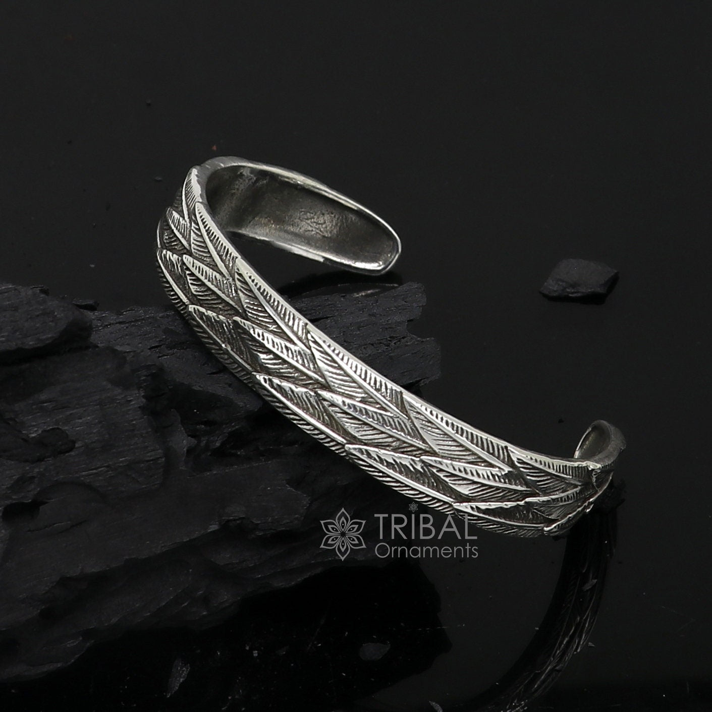 925 sterling silver handmade unique wing feather design adjustable cuff bracelet, cuff kada unsex gifting jewelry solid silver kada cuff149 - TRIBAL ORNAMENTS