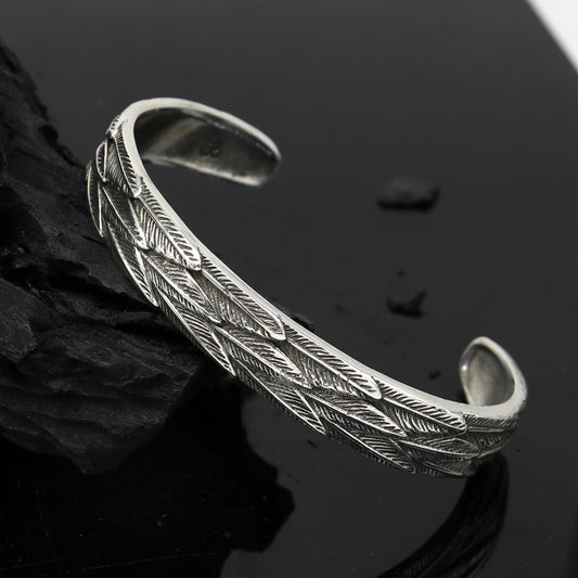 925 sterling silver handmade unique wing feather design adjustable cuff bracelet, cuff kada unsex gifting jewelry solid silver kada cuff149 - TRIBAL ORNAMENTS