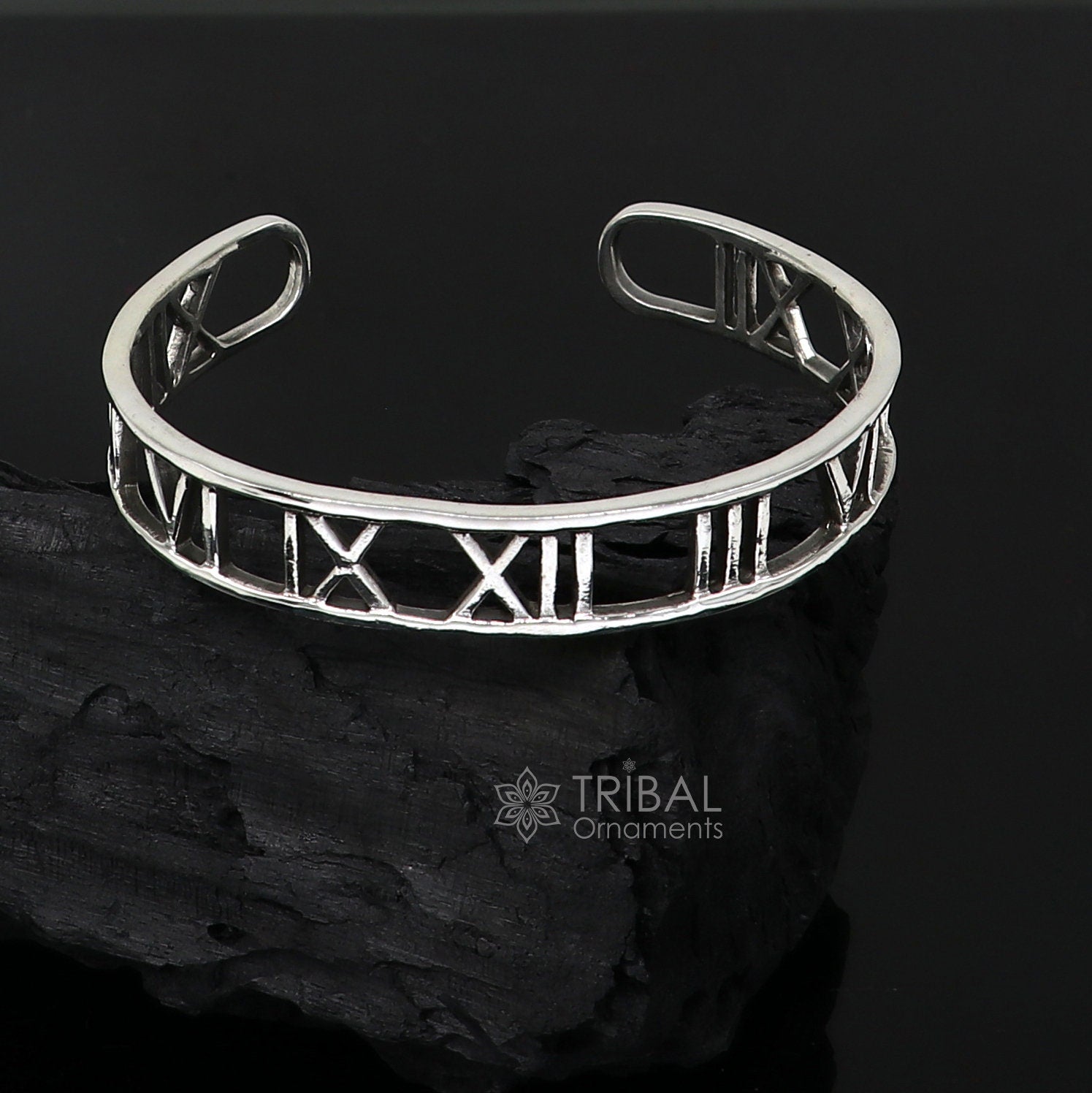 925 sterling silver handmade solid Roman number design fashion kada cuff bracelet, cuff kada unsex gifting jewelry solid silver kada cuff153 - TRIBAL ORNAMENTS