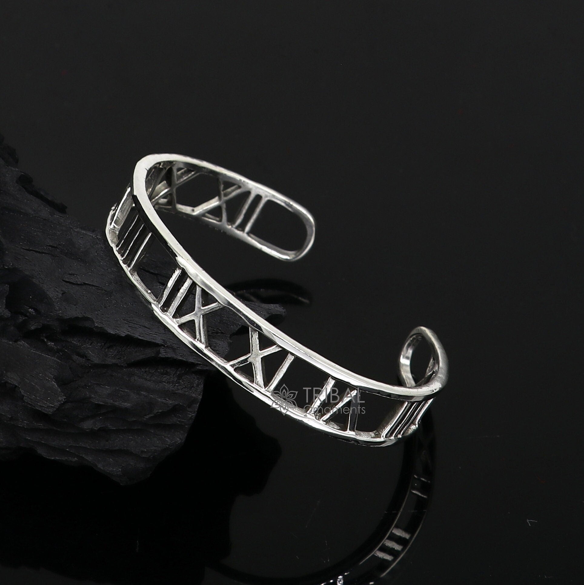 925 sterling silver handmade solid Roman number design fashion kada cuff bracelet, cuff kada unsex gifting jewelry solid silver kada cuff153 - TRIBAL ORNAMENTS
