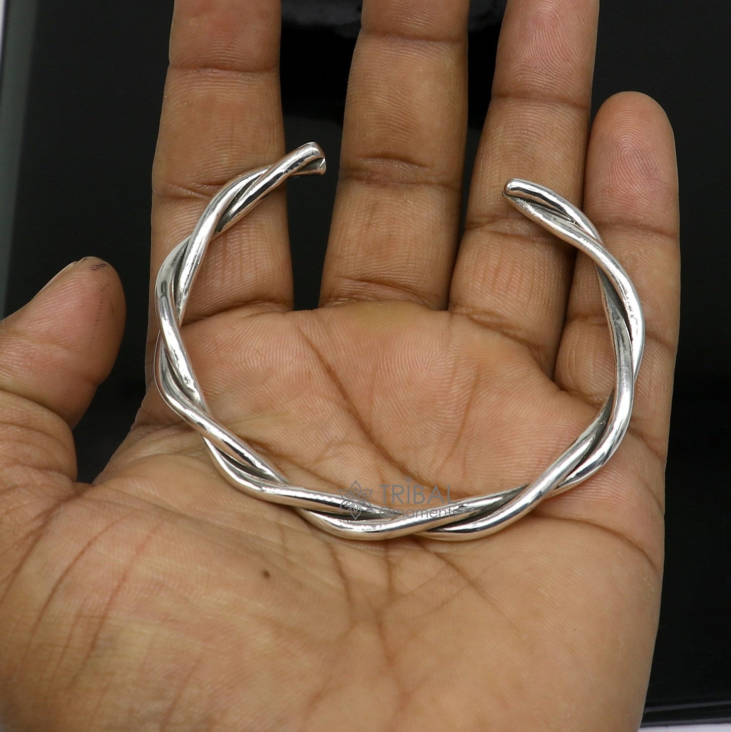 925 sterling silver handmade solid trendy twisted design fashion kada cuff bracelet, cuff kada unsex gifting jewelry solid kada cuff161 - TRIBAL ORNAMENTS