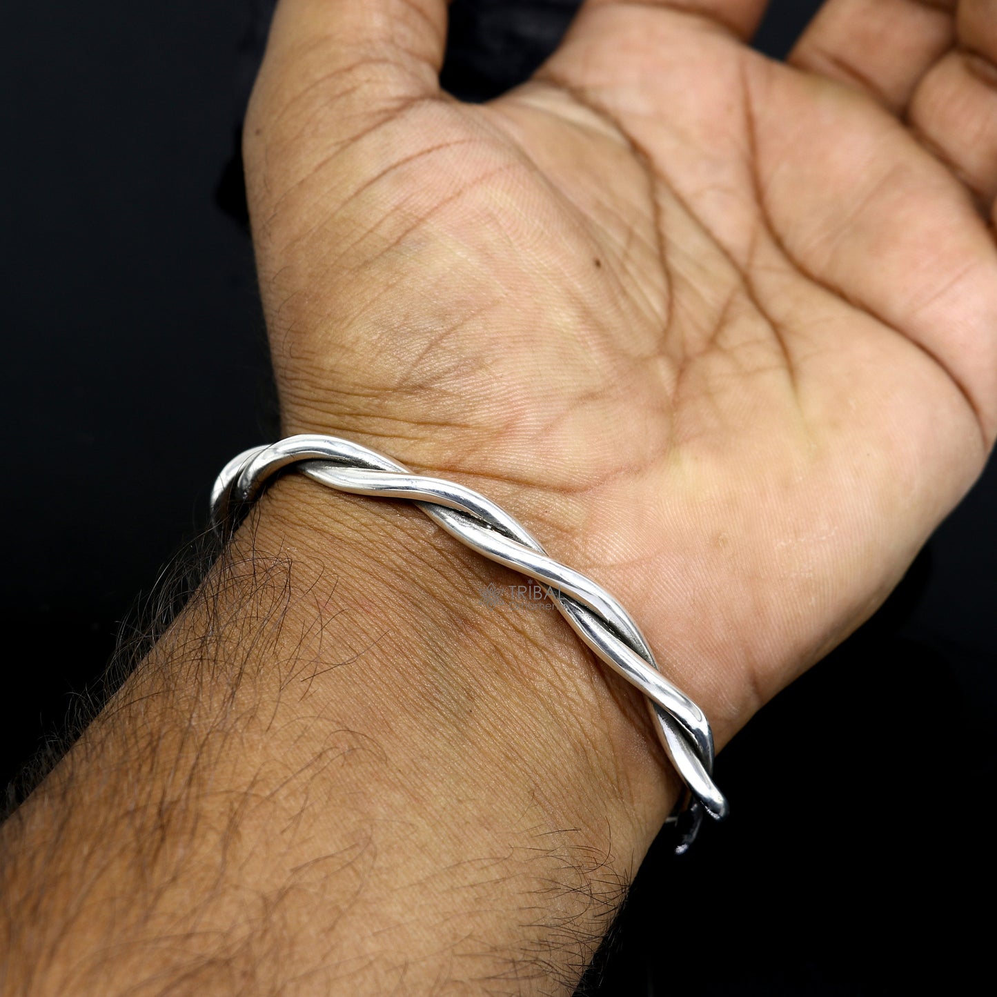 925 sterling silver handmade solid trendy twisted design fashion kada cuff bracelet, cuff kada unsex gifting jewelry solid kada cuff161 - TRIBAL ORNAMENTS