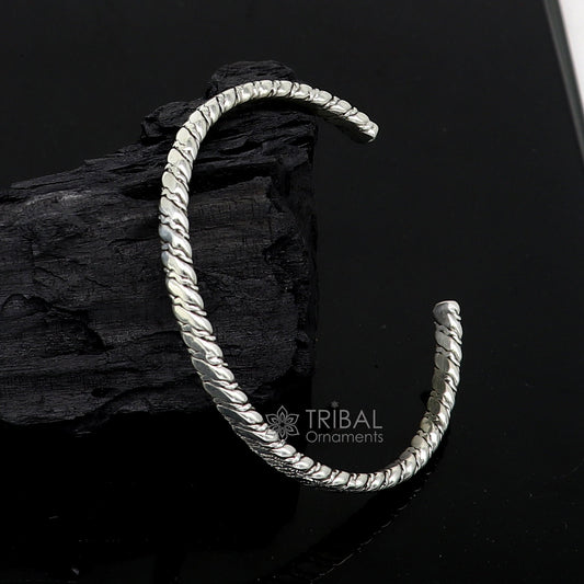 925 sterling silver handmade solid trendy spiral design fashion kada cuff bracelet, cuff kada unsex gifting jewelry solid kada cuff162 - TRIBAL ORNAMENTS
