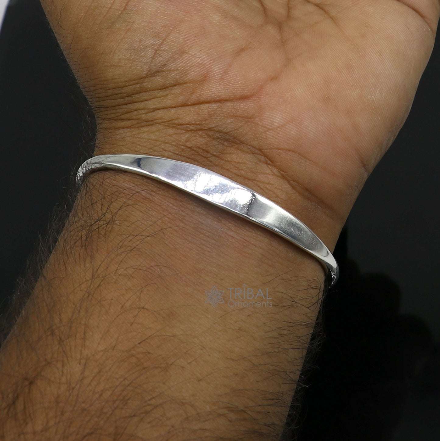 Solid 7 mm 925 sterling silver plain design modern trendy cuff kada bracelet best gifting unisex bangle kada cuff167 - TRIBAL ORNAMENTS