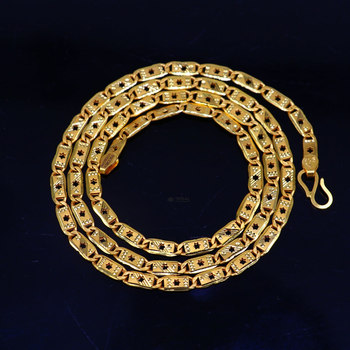Hallmarked 22kt 22ct yellow gold handmade certified gold luxury royal nawabi chian gifting necklace all sized unisex chain necklace gch583 - TRIBAL ORNAMENTS