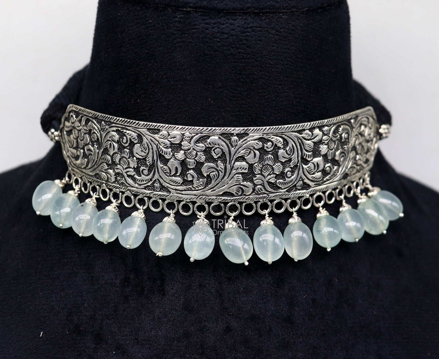 925 sterling silver Nakshi work charm necklace choker tribal ethnic jewelry that embodies the rich cultural heritage of Rajasthan set623 - TRIBAL ORNAMENTS