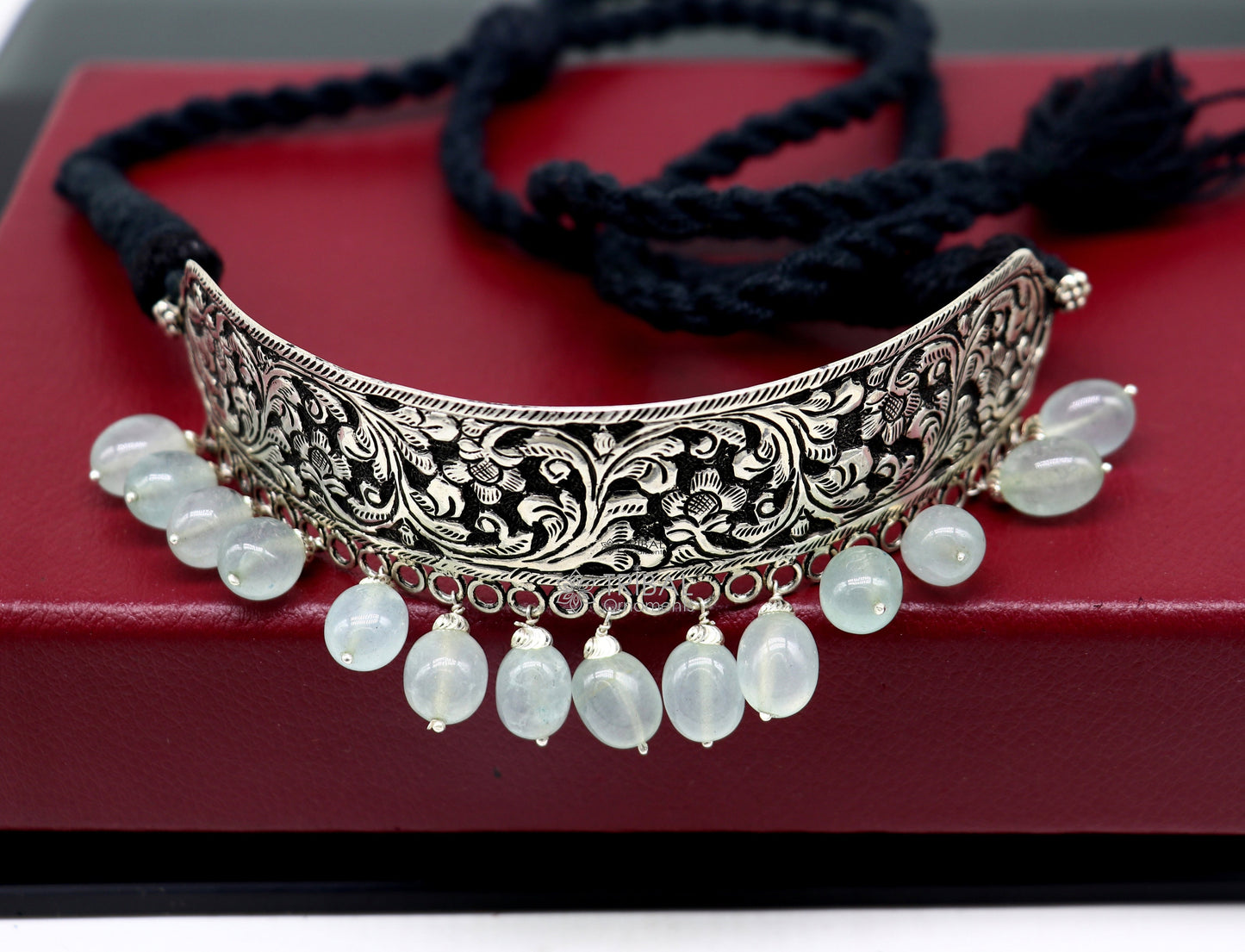 925 sterling silver Nakshi work charm necklace choker tribal ethnic jewelry that embodies the rich cultural heritage of Rajasthan set623 - TRIBAL ORNAMENTS
